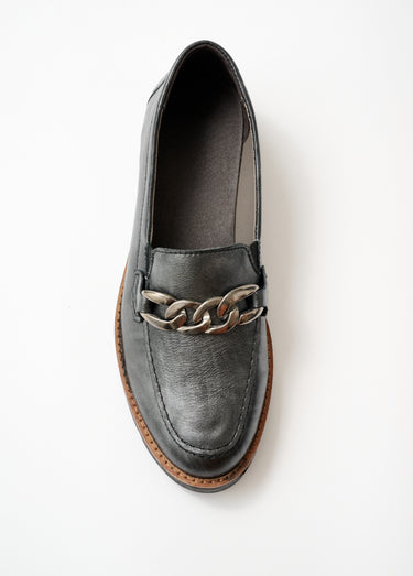 Mocassins grande largeur cuir chaîne à maillons Argent