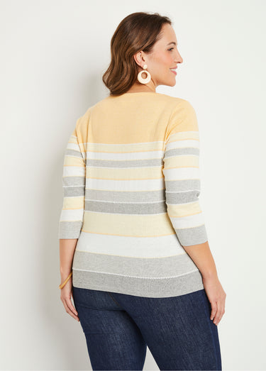 Pull maille jacquard fantaisie Raye Jaune