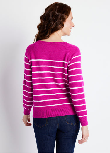 Pull marinière manches longues rayé Cassis/Ecru