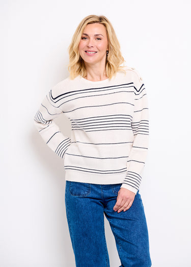 Pull marinière col rond Ecru/Marine