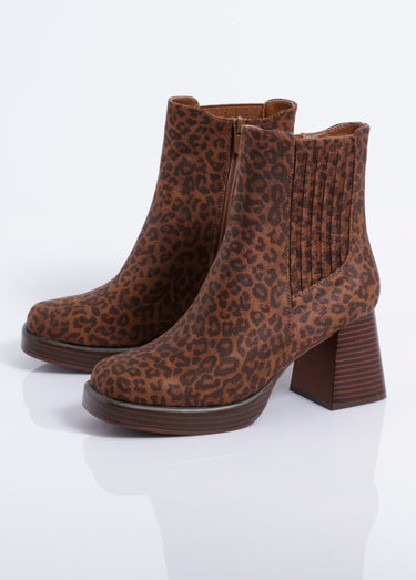 Bottines compensées suédine, talon haut Leopard