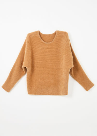 Pull côtelé col rond sans emmanchures boîte Camel