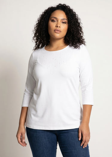 T-shirt manches 3/4 clouté fantaisie Blanc