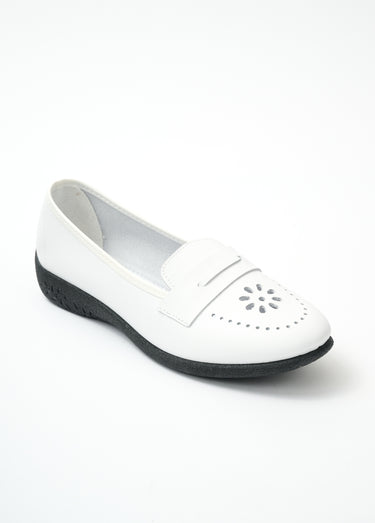 Mocassins cuir grande largeur Blanc