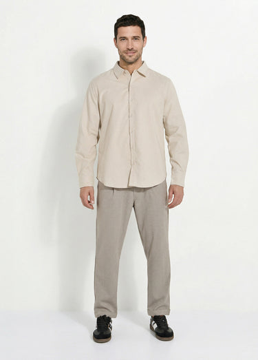 Chemise col à pointes, en coton / lin Beige