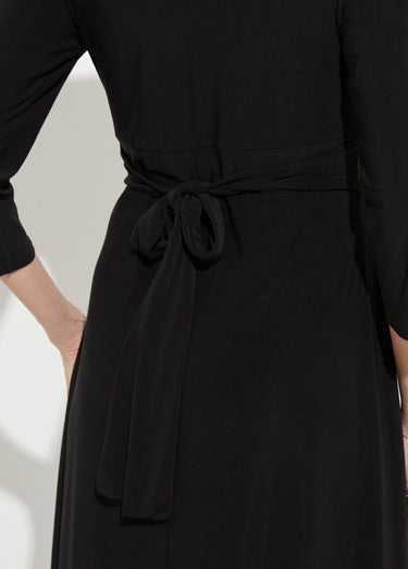 Robe courte col V effet drapé ceinture bijou Noir