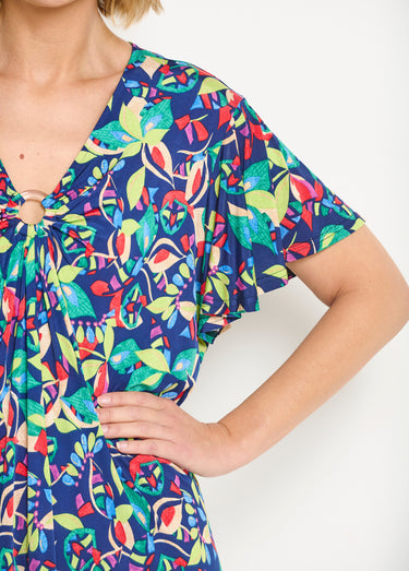 Robe évasée courte imprimé multicolore Imprime Marine