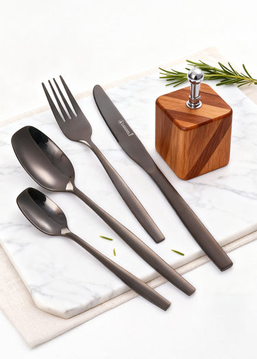 Ménagère 24 pièces inox foncé, Elora Noir