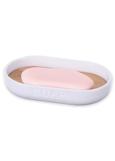 Porte savon détail bambou, Letters Blanc/Bambou