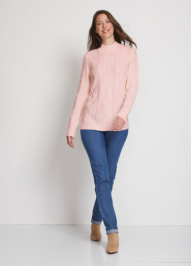 Pull chaud court col montant torsades Rose
