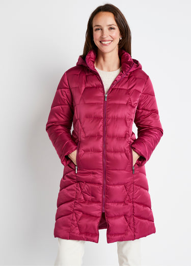 Doudoune longue matelassée à capuche Framboise