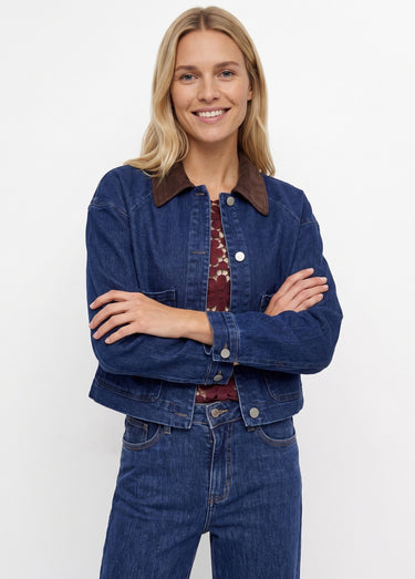 Veste en denim avec col en velours Bleu Jean