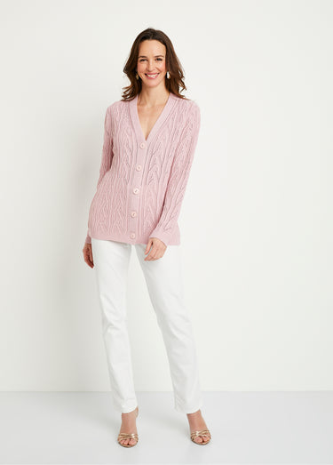 Gilet court boutonné ajouré Rose
