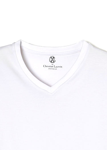 T-shirt col V en coton et viscose Blanc