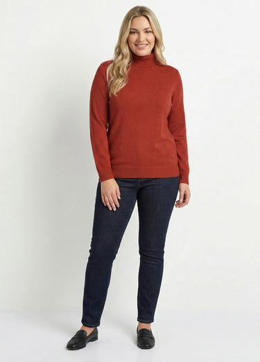 Pull doux col roulé manches longues Rouge