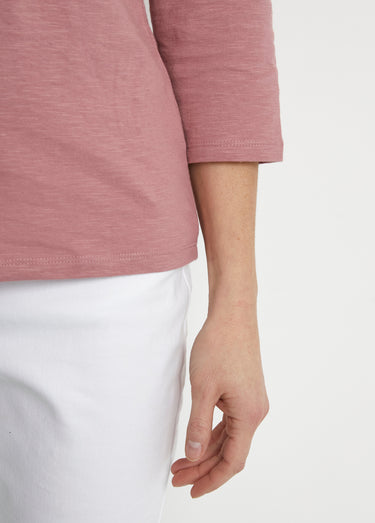 T-shirt manches 3/4 coton et macramé Rose