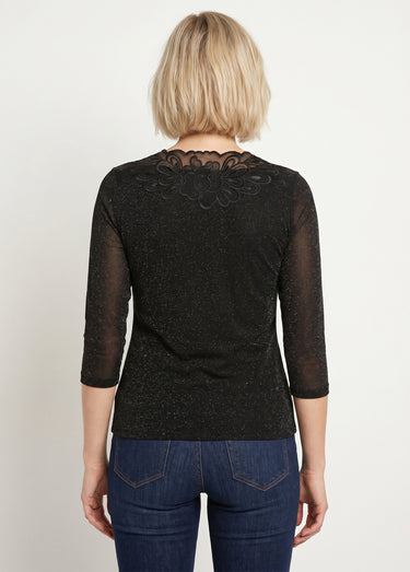 T-shirt manches 3/4 brodé brillant Noir