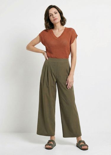 Pantalon droit à pinces ceinture élastiquée Kaki