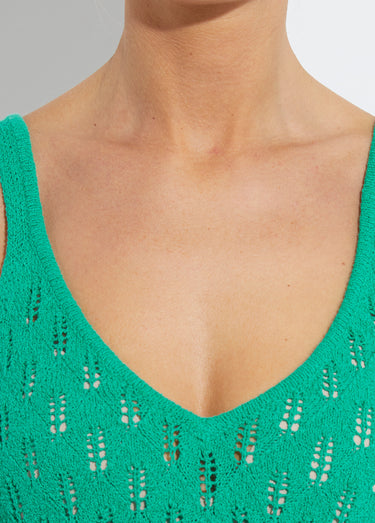Pull débardeur court ajouré uni coton Vert