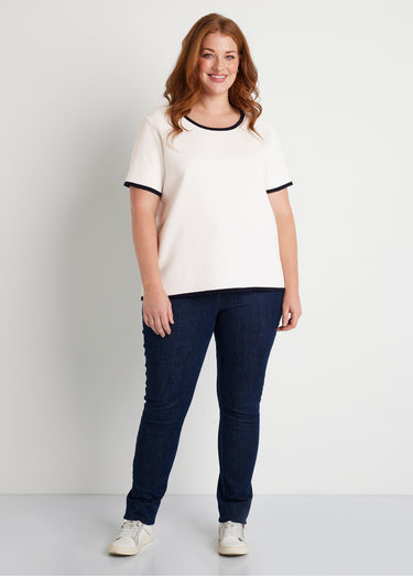 Pull court manches courtes bicolore Blanc/Marine