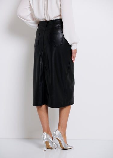Jupe longue fendue en faux cuir Noir