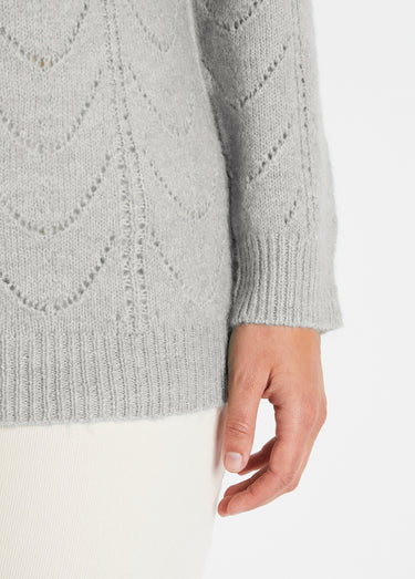 Pull maille chinée ajourée col rond Gris Chine