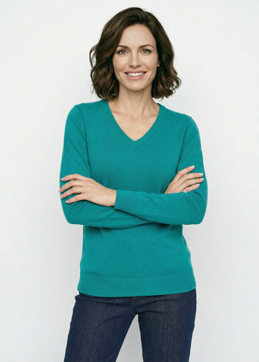 Pull doux col V manches longues Vert