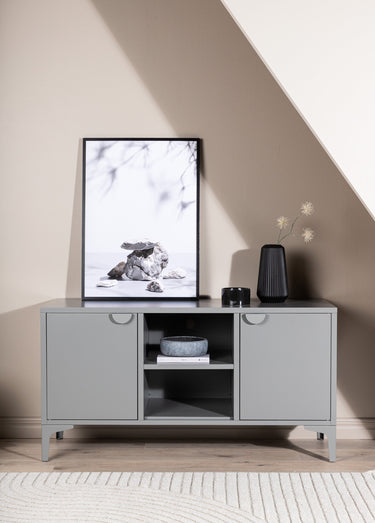 Meuble bas 2 portes 2 tablettes en acier Gris