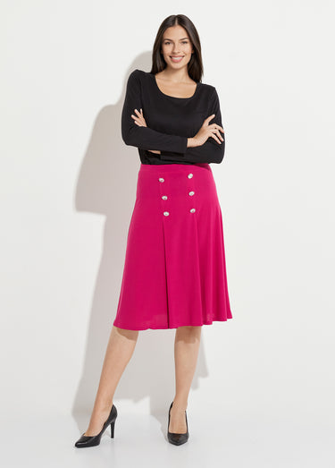Jupe évasée mi longue maille unie à pont Fuchsia