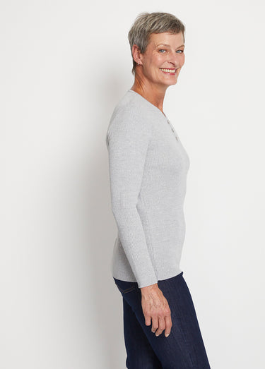 Pull encolure tunisienne avec laine mérinos Gris Chine