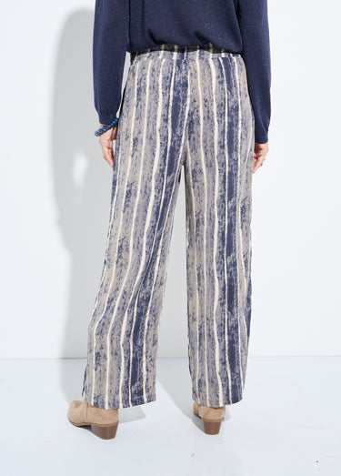 Pantalon fluide élastiqué, imprimé rayé Gris/Ecru