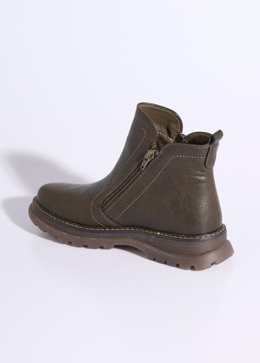 Boots zippées, coutures contrastantes Kaki