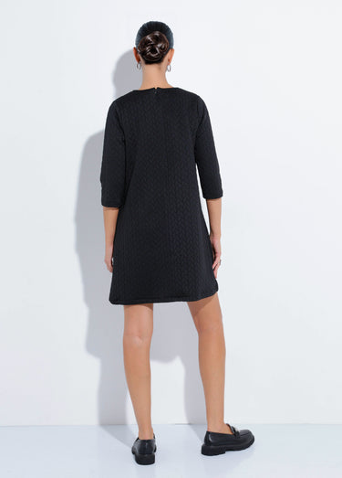 Robe en maille manches 3/4 motif origami Noir