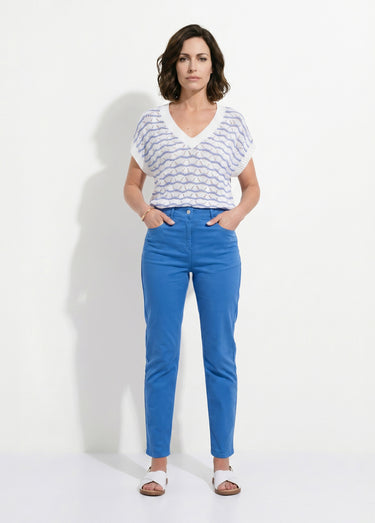 Pantalon droit coton stretch 5 poches Bleu Dur