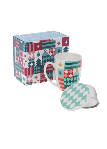 Coffret mug Noël avec filtre + couvercle Rouge/Vert
