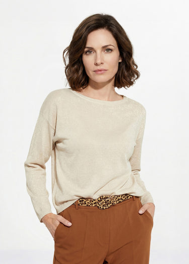 Pull court en maille fine métallisée Beige