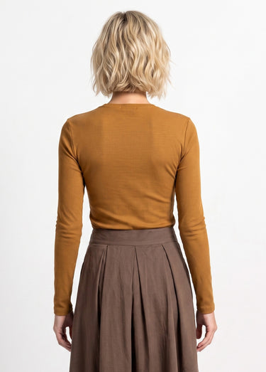 T-shirt manches longues col danseuse Camel