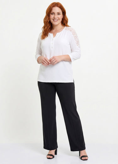 Tunique manches 3/4 col V boutonné dentelle Ecru