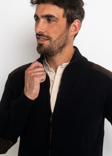 Pull maille zippé avec col montant Marine