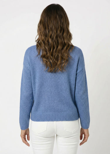 Pull chaud col V en maille avec mohair Bleu denim