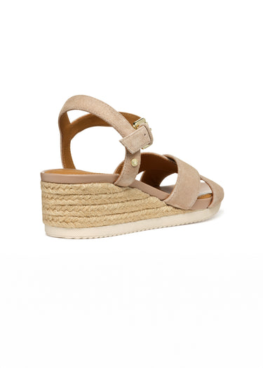 Sandales compensées cuir brides croisées Naturel Fonce