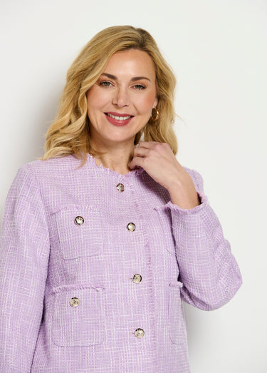 Veste sans col boutonnée courte tissu natté uni Parme