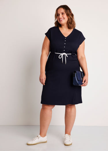 Robe courte boutonnée maille unie Marine