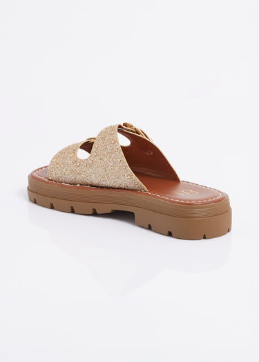 Mules brides cloutées, semelle crantée Dore