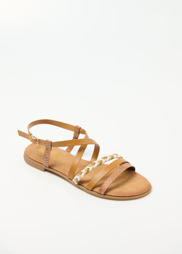 Sandales multi matières à brides Camel