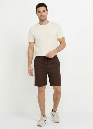 Bermuda lin/coton, taille élastiquée Chocolat