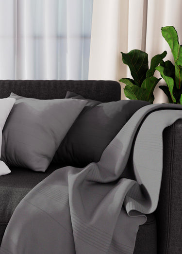 Jeté de canapé bachette coton, motif lignes Gris