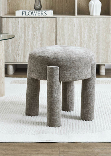 Tabouret en maille chenille et bois 1B Taupe