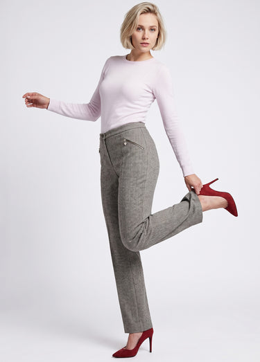 Pantalon droit chevrons ou chiné entrejambe 70 cm Chevrons Gris
