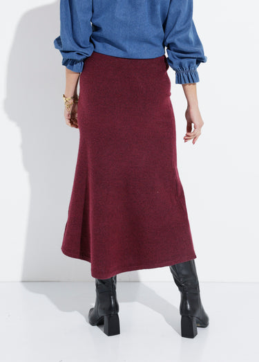 Jupe longue en maille forme tulipe Bordeaux